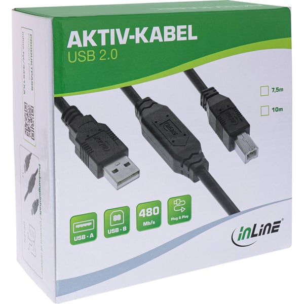 InLine 34511A USB-kabel USB 2.0 10 m USB A USB B 0,48 Gbit/sek. Sort