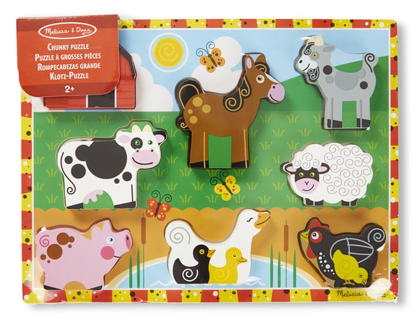 Melissa & Doug Wooden Chunky Puzzle - Farm Animals Form puslespil 7 stk Dyrelivet