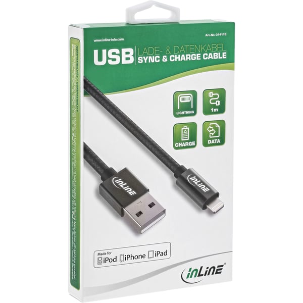 InLine 31411B Lightning kabel 1 m Sort