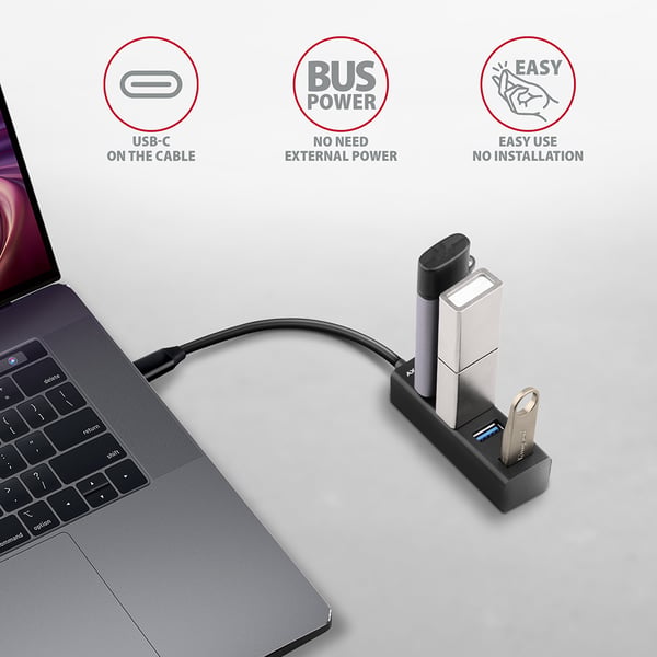Axagon HUE-M1C keskitin USB 3.2 Gen 1 (3.1 Gen 1) Type-C 5000 Mbit/s Musta