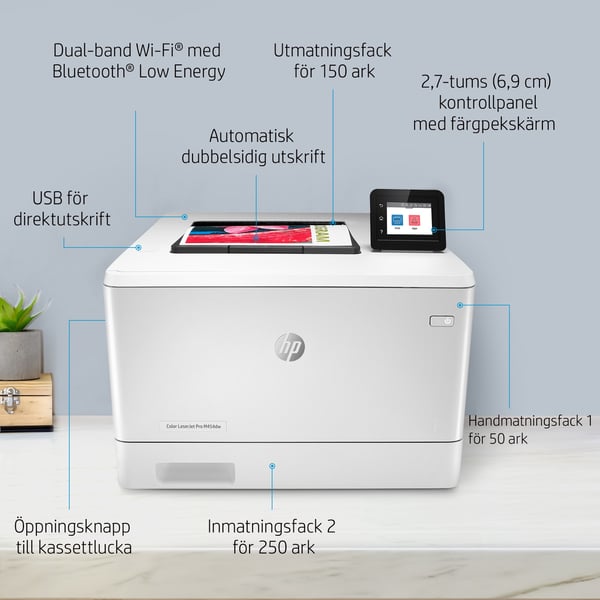 HP Color LaserJet Pro M454dw, Utskrift, Utskrift från USB-port på framsidan; Dubbelsidig utskrift