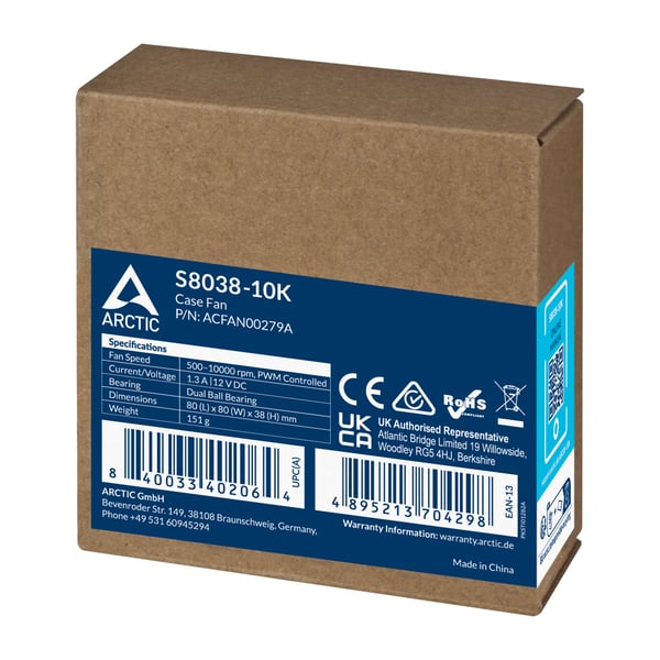 ARCTIC S8038-10K Processor Ventilator 8 cm Sort 1 stk