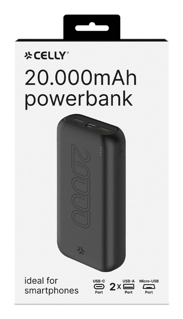 Celly PBE20000CBK akku- ja paristolaturi Litiumioni (Li-Ion) 20000 mAh Musta