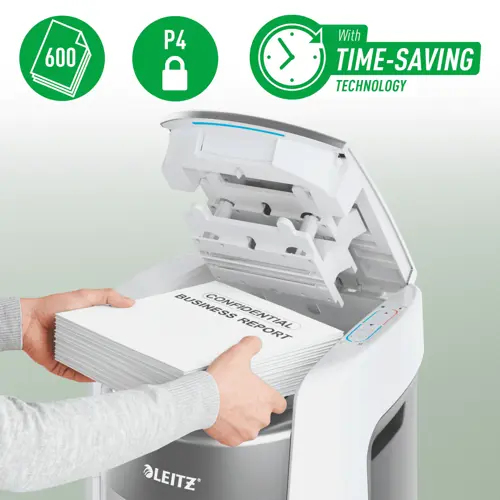 Leitz IQ OptiMax Autofeed Office Pro 600 Dokumentförstörare P4 Cross Cut