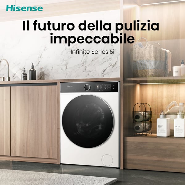 Hisense WD5I8043BWF kuivaava pyykinpesukone Vapaasti seisova Edestä täytettävä Valkoinen