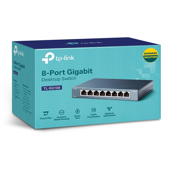 TP-Link TL-SG108 verkkokytkin Hallitsematon L2 Gigabit Ethernet (10/100/1000) Musta