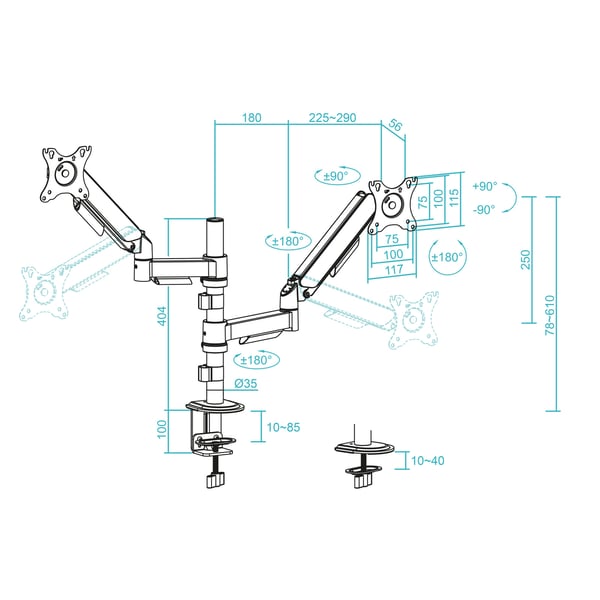 TooQ DB1533TNR-B skærmbeslag og -stativer 81,3 cm (32") Skrivebord Sort