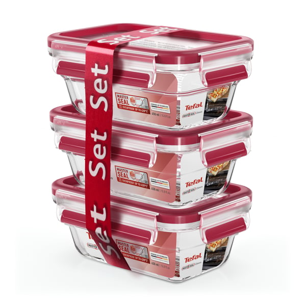 Tefal MasterSeal N10511 Suorakulmainen Setti 0,45 L Läpinäkyvä, Punainen 3 kpl