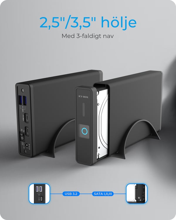 ICY BOX IB-382H-C31 HDD- / SSD kabinett Svart 2.5/3.5"