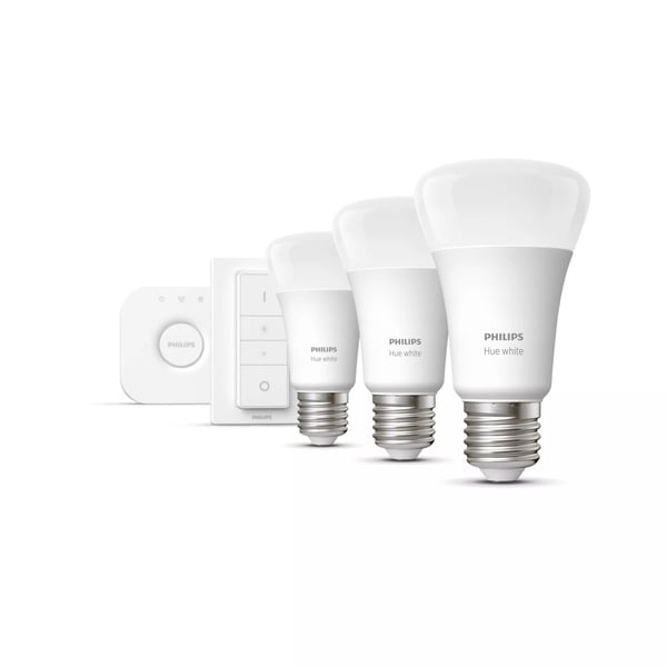 Philips Hue White Startpaket: 3 st E27 smarta ljuskällor (800) + dimmerströmbrytare