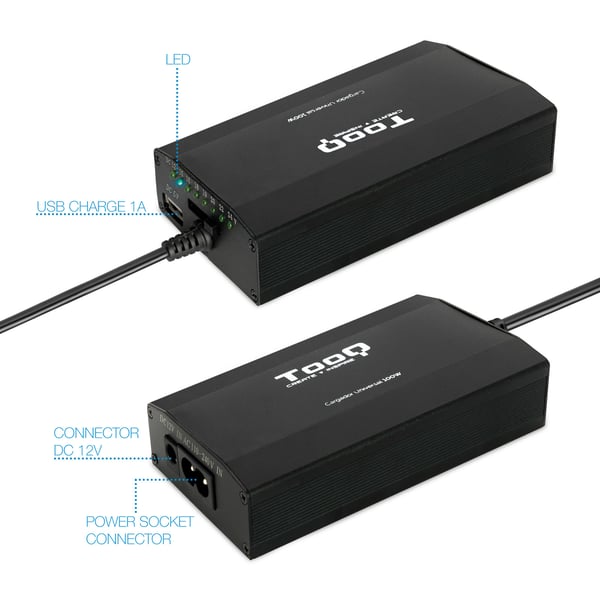 TooQ TQLC-100BS01M strømadapter og vekselret Auto/indendørs 100 W Sort