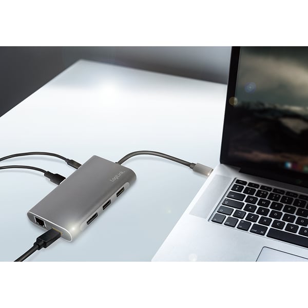 LogiLink UA0382 kannettavien tietokoneiden telakka ja porttitoistin Langallinen USB 3.2 Gen 1 (3.1 Gen 1) Type-C Hopea
