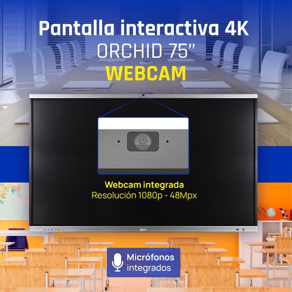 iggual Orchid 75 Webcam Interaktiv plattskärm 190,5 cm (75") LED Wi-Fi 400 cd/m² 4K Ultra HD Svart Pekskärm Inbyggd processor Android