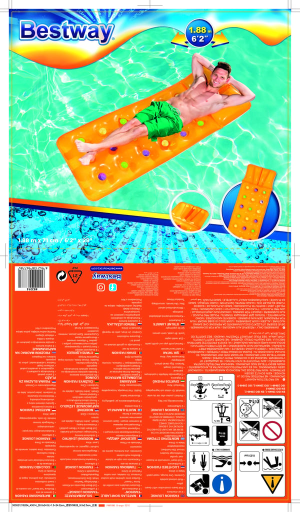 Bestway 43014 pool og strand flyder Blå, Lyserød Mønster Vinyl Flydende madras