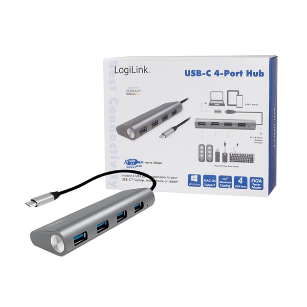 LogiLink UA0309 interface hub USB 3.2 Gen 1 (3.1 Gen 1) Type-C 5000 Mbit/s Grå