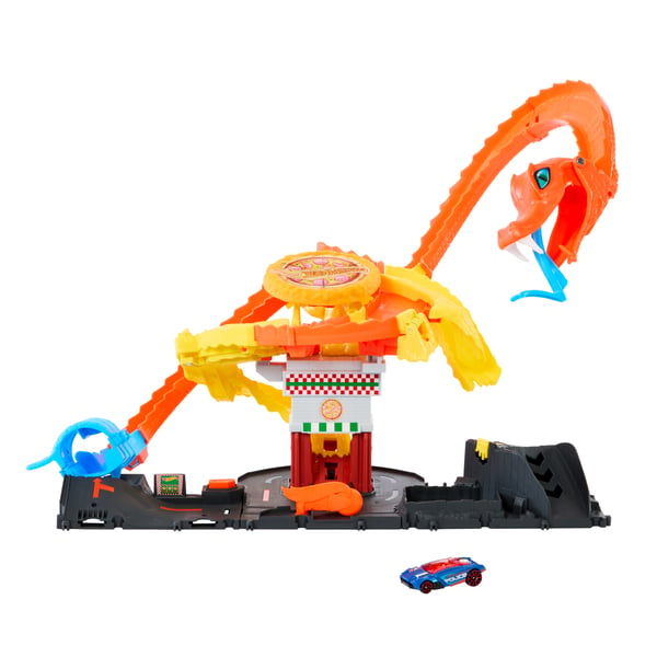 Hot Wheels City Pizza Slam Cobra Attack-lekset med leksaksbil i skala 1:64