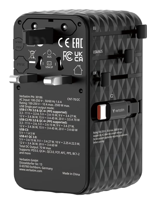 Verbatim Charge'n' Travel 70W 2C retractable Universal