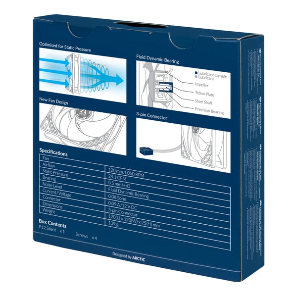 ARCTIC P12 Silent Computerkabinet Ventilator 12 cm Sort