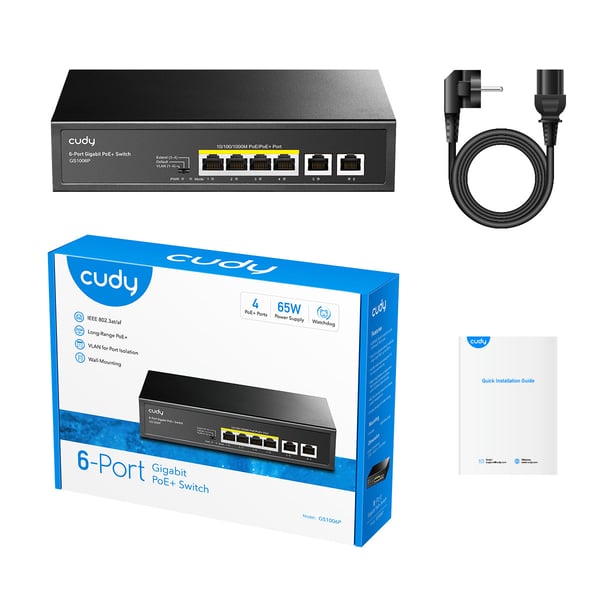 Cudy GS1006P netværksswitch Ikke administreret Gigabit Ethernet (10/100/1000) Strøm over Ethernet (PoE) Sort