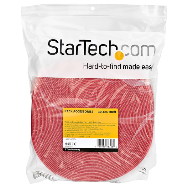 StarTech.com HKLP100RD kabelsamler Krog og løkke kabelbinder Nylon Rød 1 stk