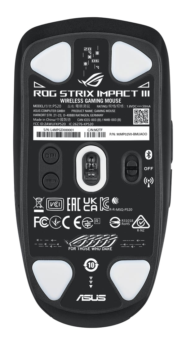 ASUS ROG Strix Impact III Wireless hiiri Pelaaminen Molempikätinen RF Wireless + Bluetooth Optinen 36000 DPI