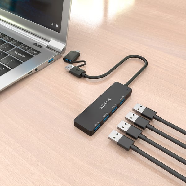 AISENS A109-0987 kannettavien tietokoneiden telakka ja porttitoistin Langallinen USB 3.2 Gen 1 (3.1 Gen 1) Type-A + Type-C Musta