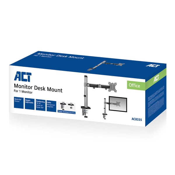 ACT AC8335 skærmbeslag og -stativer 81,3 cm (32") Skrivebord Sølv