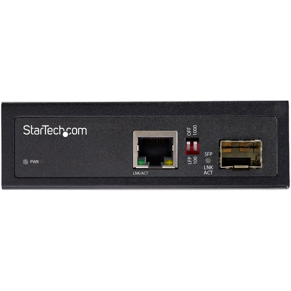 StarTech.com Industriell fiber till Ethernet-mediakonverterare - 1 Gbps SFP till RJ45/Cat6 - Singlemode/Multimode optisk fiber till Gigabitkopparnätverk - 12-56 V DC - IP30/-40 &degC till +75 &degC