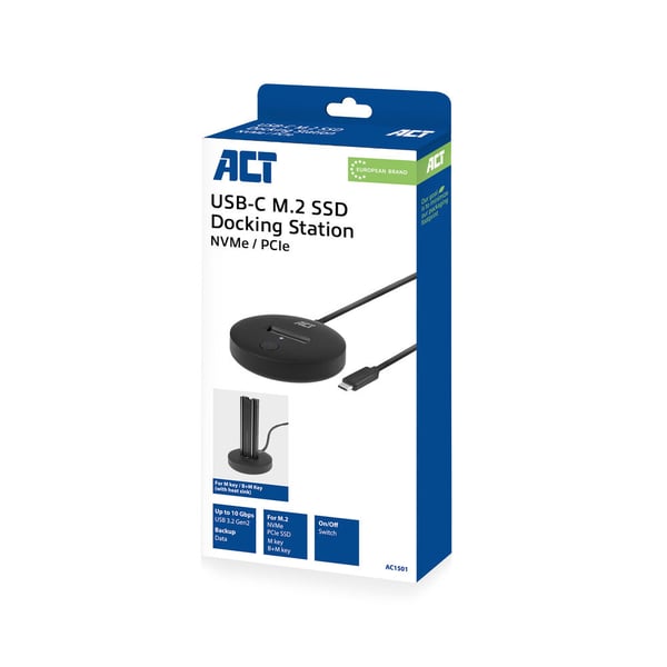 ACT AC1501 tallennusaseman telakointiasema USB 3.2 Gen 2 (3.1 Gen 2) Type-C Musta