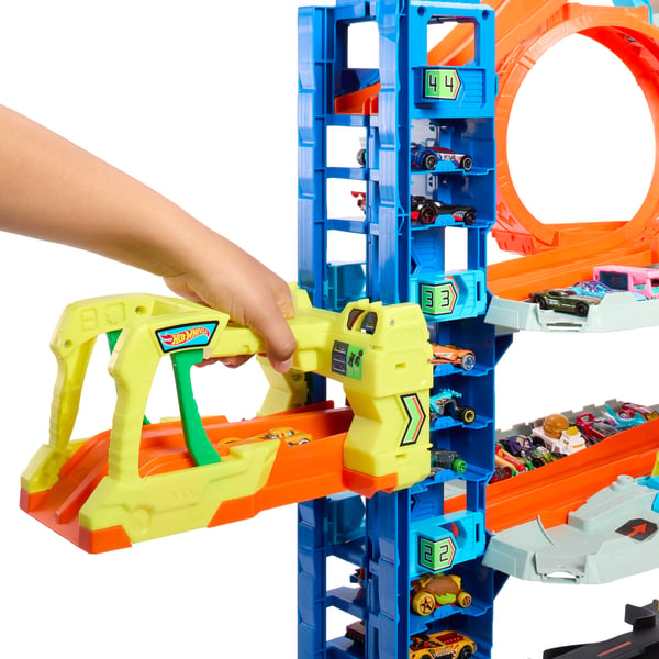 Hot Wheels City Ultimativt parkeringshus, legesæt med 2 metalstøbte biler, legetøjsopbevaring til over 50 biler