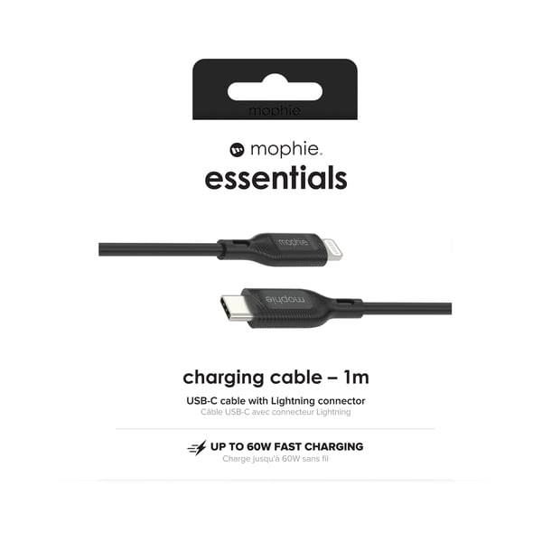 mophie essentials Lightning to USB-C | charging cable 1M Sort
