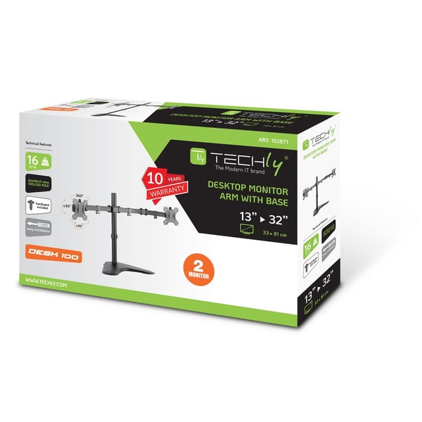 Techly ICA-LCD 2524 skærmbeslag og -stativer 81,3 cm (32") Skrivebord Sort