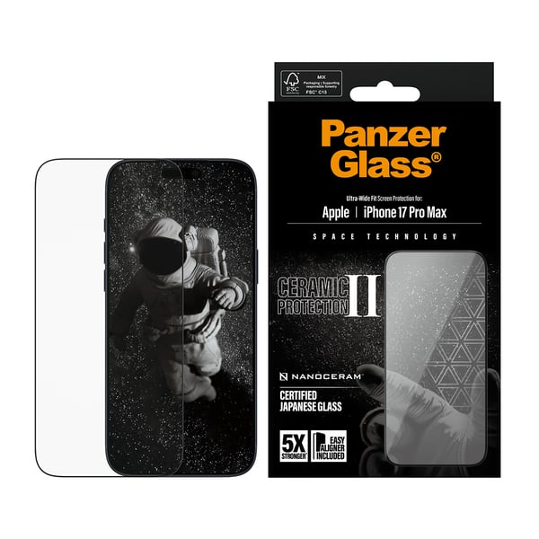 PanzerGlass ® Ceramic II Screen Protector iPhone 17 Pro Max | Ultra-Wide Fit w. EasyAligner Genomskinligt skärmskydd Apple 1 styck
