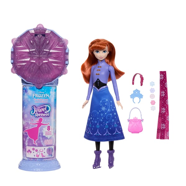Disney Frozen Disney Frost Jewel Reveal Anna-skøjteløberdukke med 8 overraskelser, inkl. smykkeskrin og tilbehør
