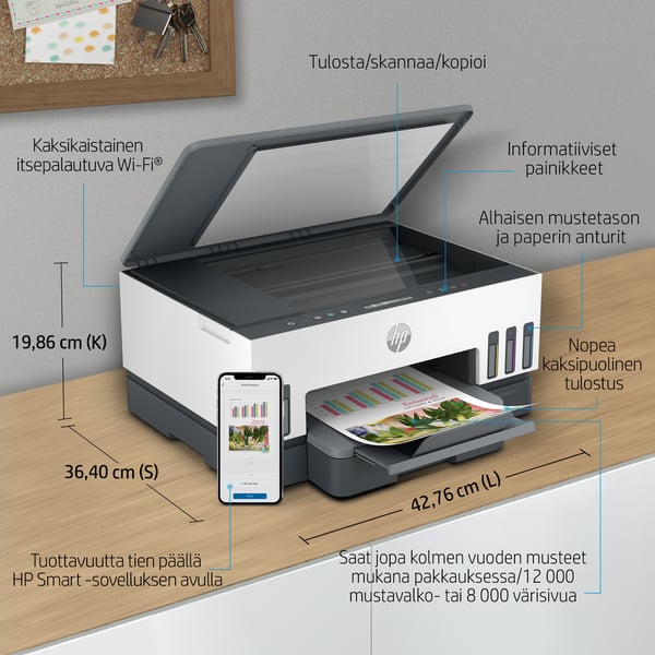 HP Smart Tank 7005 Langaton All-in-One Väri Tulostin, Kaksipuolinen tulostus; Kopiokone, skanneri