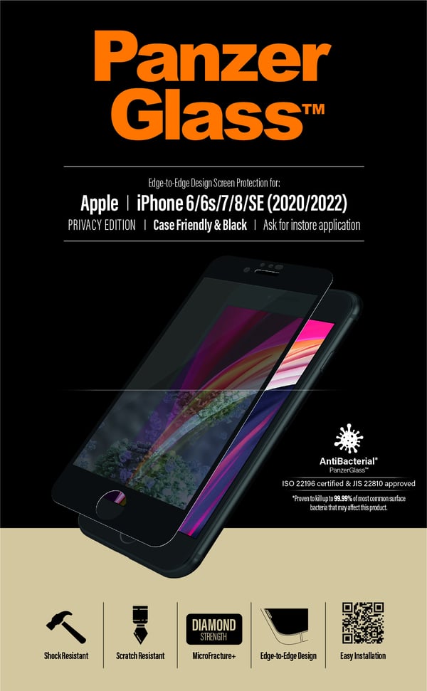 PanzerGlass ® Privacy Skærmbeskyttelse iPhone SE (2020/2022) | 8 | 7 | 6 | 6s | Edge-to-Edge