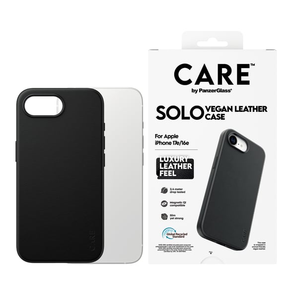 PanzerGlass CARE™ by ® Solo Case Black iPhone 17e | 16e matkapuhelimen suojakotelo 15,5 cm (6.1") Suojus Läpinäkyvä