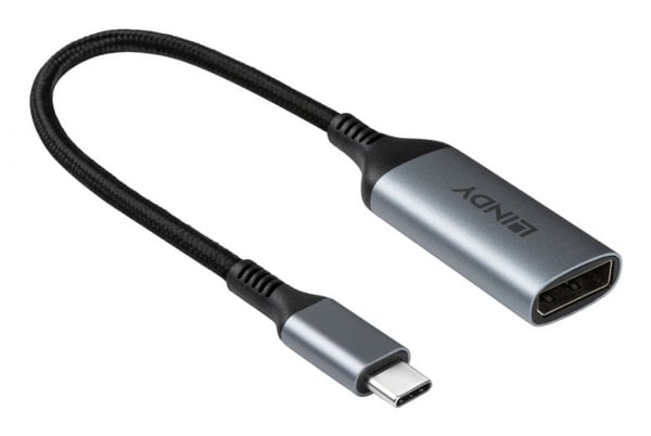 Lindy 43426 videokaapeli-adapteri 0,15 m USB Type-C DisplayPort Harmaa, Musta