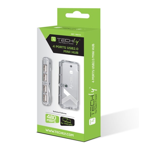 Techly IUSB2-HUB599TY interface hub USB 2.0 480 Mbit/s Grå