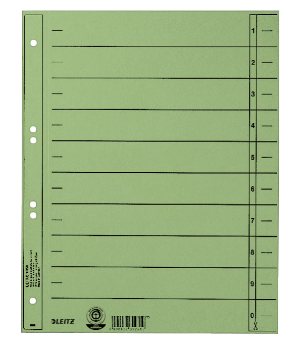 Leitz 16580055 faneskiller Numerisk faneindeks Pap Grøn