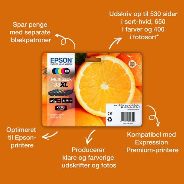 Epson Oranges 33XL appelsiner Claria Premium enkeltpakke gult blæk