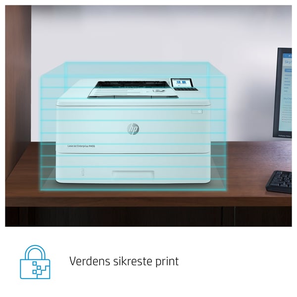 HP LaserJet Enterprise M406dn, Sort og hvid, Printer til Virksomhed, Print, Kompakt størrelse; Stærk sikkerhed; Tosidet print; Energibesparende; USB-print fra printerens forside
