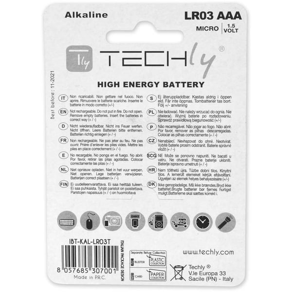 Techly LR03 AAA 1.5V Engangsbatteri Alkaline