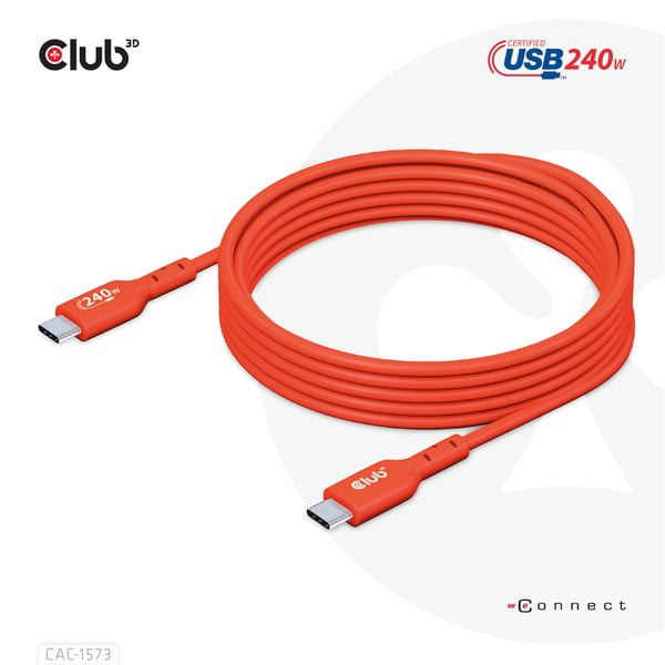 CLUB3D CAC-1573 USB-kaapeli USB 2.0 2 m USB C 0,48 Gbit/s 240 W Punainen