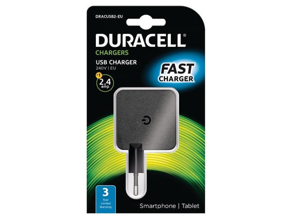 Duracell DRACUSB2-EU oplader til mobil enhed Smartphone, Tablet Sort Vekselstrøm Indendørs