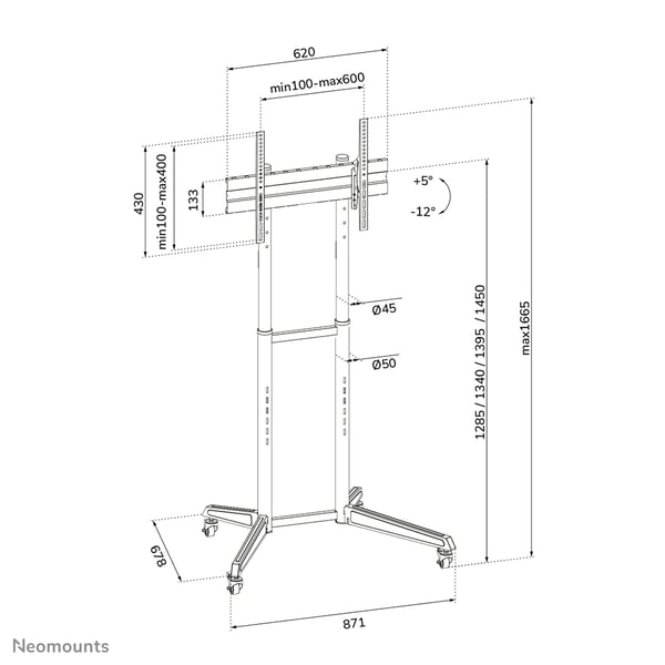 Neomounts FL50-540BL1 multimediavagnar & ställ Svart Bärbart golvstativ