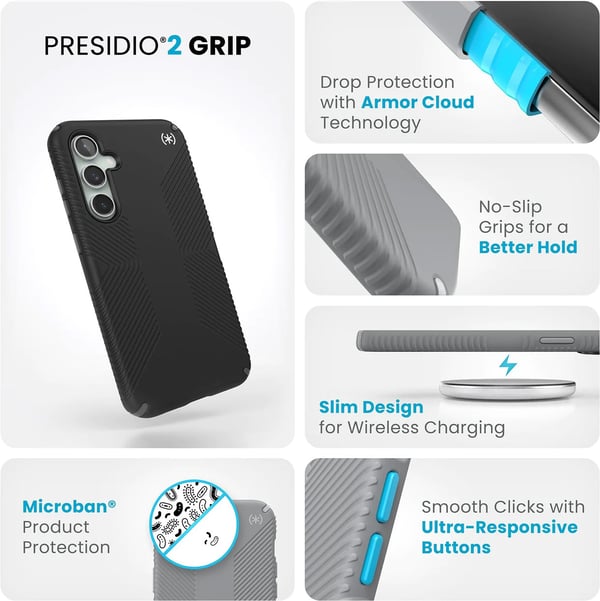 Speck Presidio2 Grip - Fodral till Samsung Galaxy S23 FE (Svart/Svart/Vit)