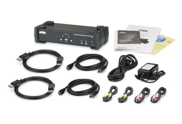 ATEN USB 3.0 4K DisplayPort KVMP™-switch med 2 portar (kablar medföljer)