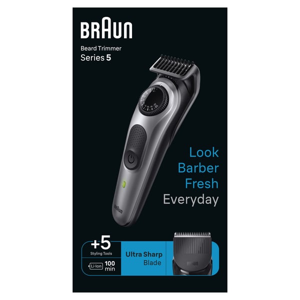 Braun BeardTrimmer 5 80708228 skäggtrimmer Batteri 40 2 cm Svart, Grå