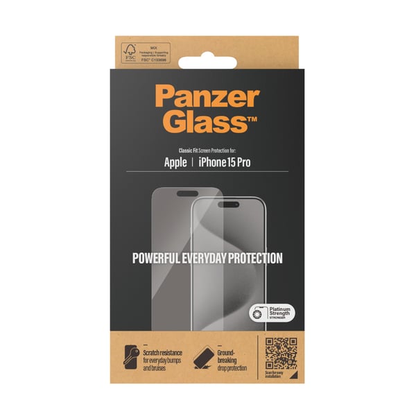 PanzerGlass ® Screen Protector iPhone 15 Pro | Classic Fit Kirkas näytönsuoja Apple 1 kpl